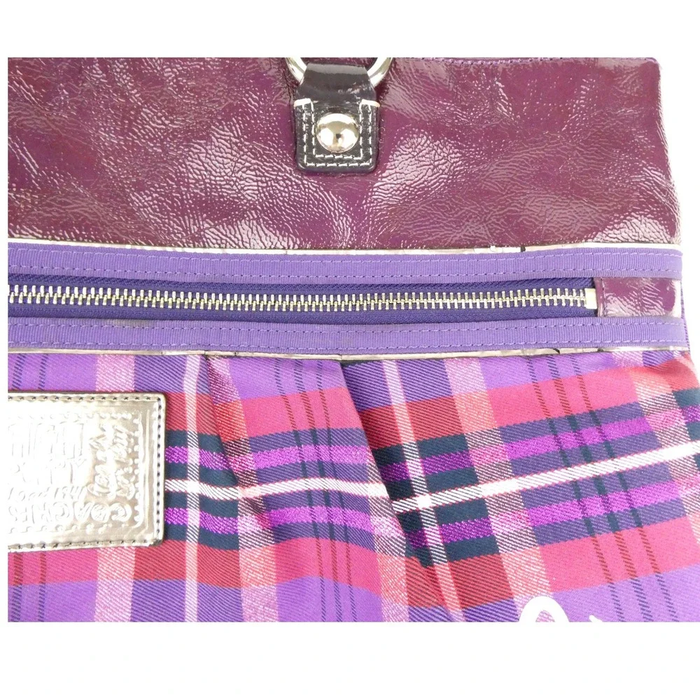 Coach Poppy Purple Plaid Large Shoulder Bag Tote 15886
